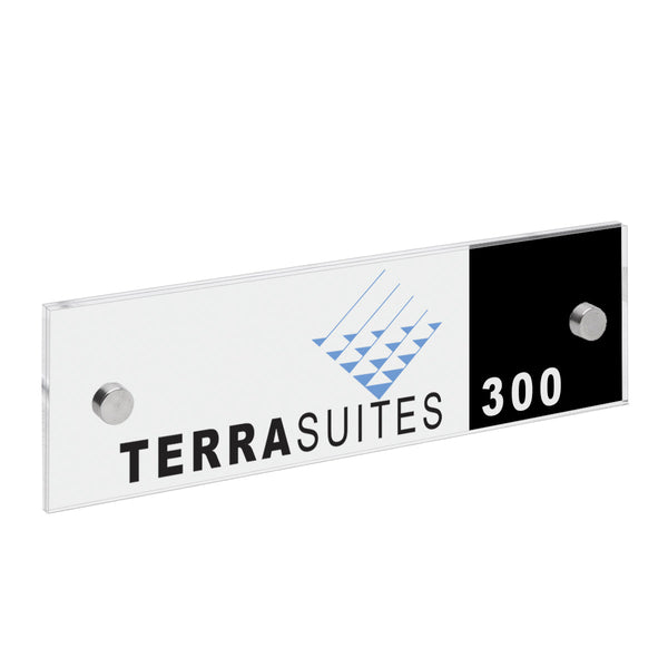 Acrylic Wall Nameplate Sign Holder with Standoffs - 8-1/2 inch x 2-1/2 inch - Clear finish
