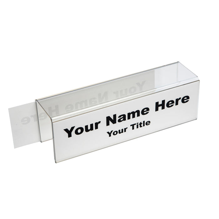 Clear acrylic double-sided cubicle nameplate holder for 6x4 inch office sign insert - professional workspace identification display