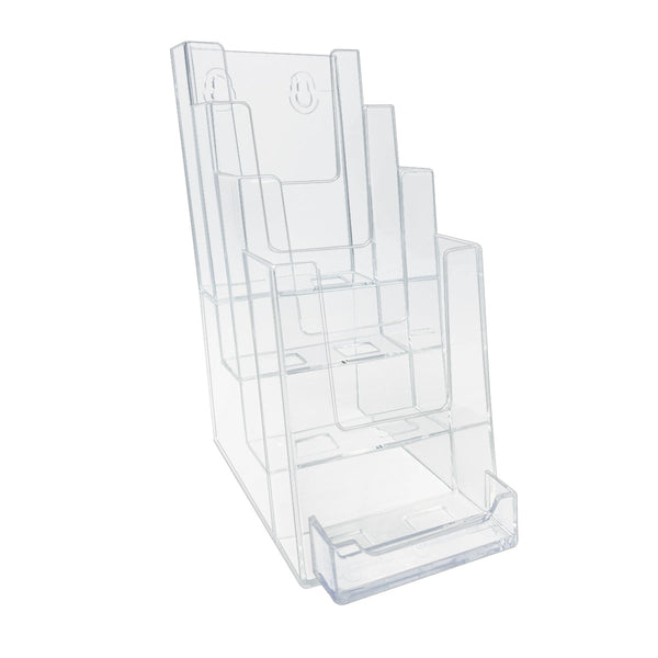 3-pocket brochure display with card pocket 4-3/8" wide