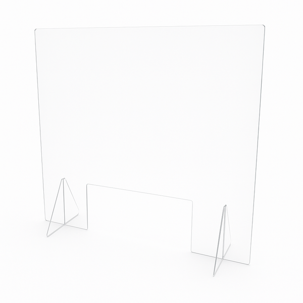 Freestanding portable clear acrylic sneeze guard with transaction slot -36€ x 36€ x 10€