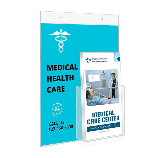 Wall Sign Holder with Brochure Pocket - 8-1/2 inch x 11 inch