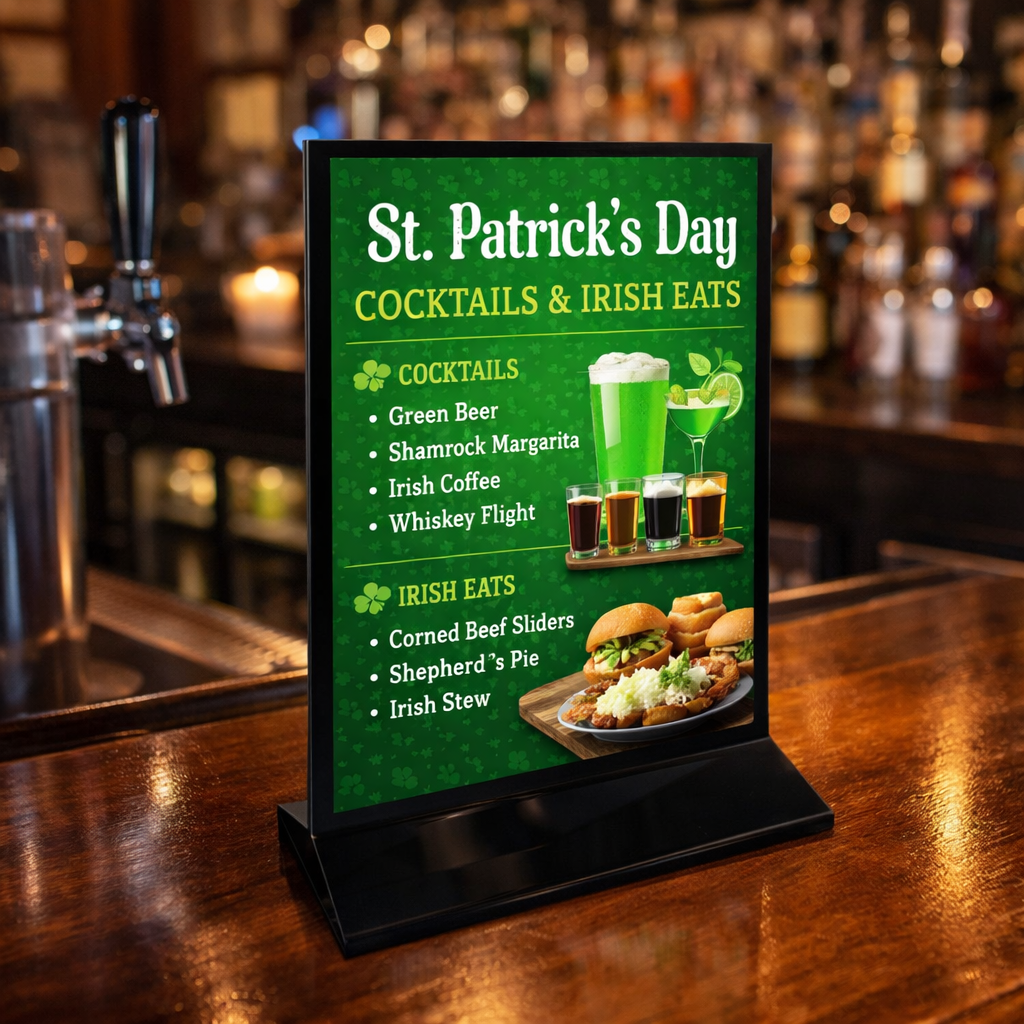 St. Patrick’s Day Restaurant Marketing: Acrylic Countertop Sign Holders