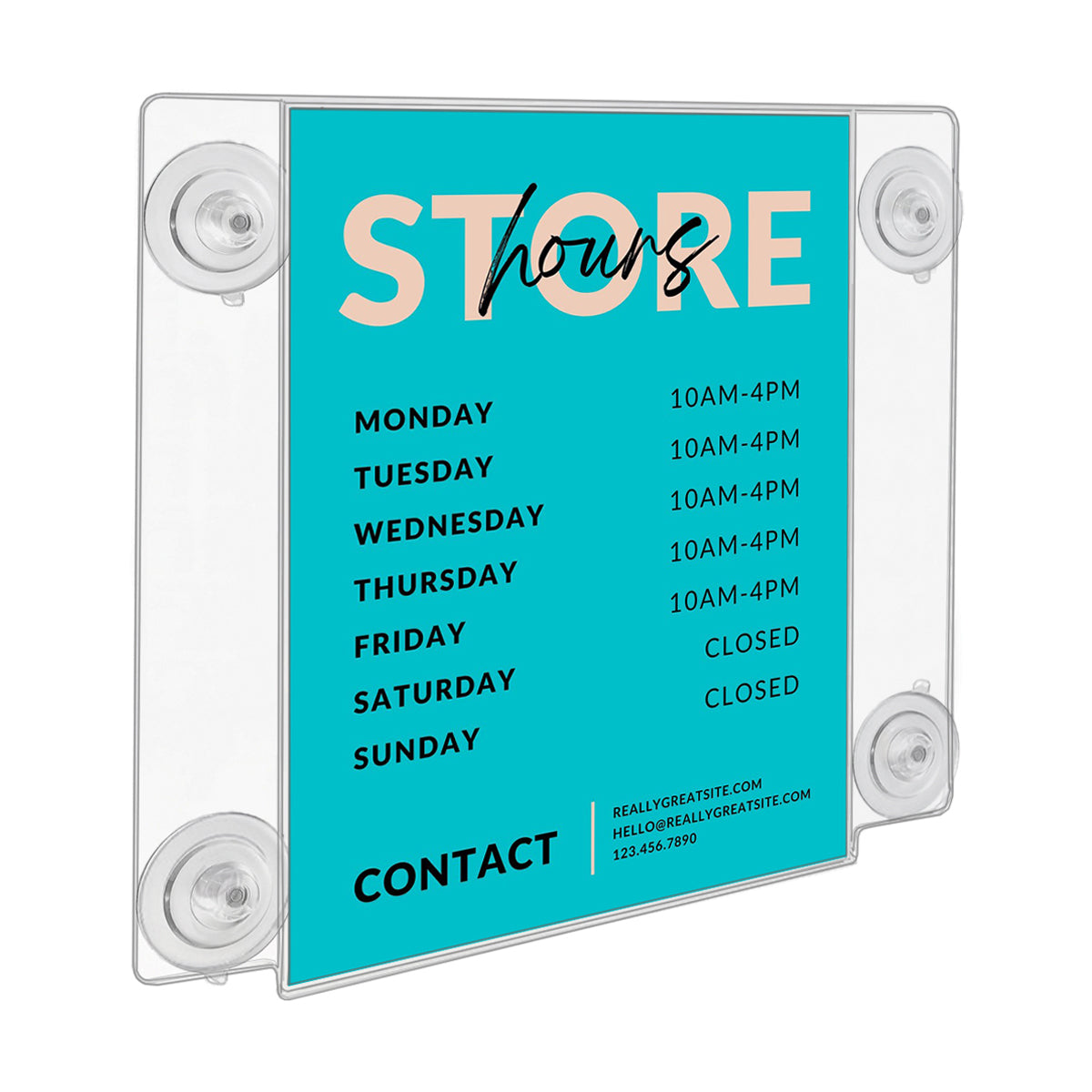 Wall-mount acrylic nameplate holder with suction cups for glass partitions