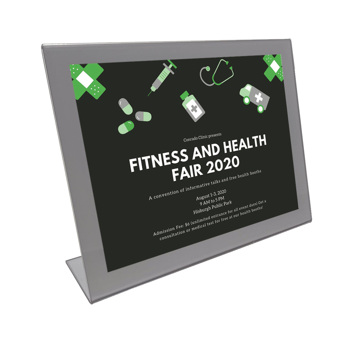 Acrylic sign holder with silver border - 11" x 8-1/2"