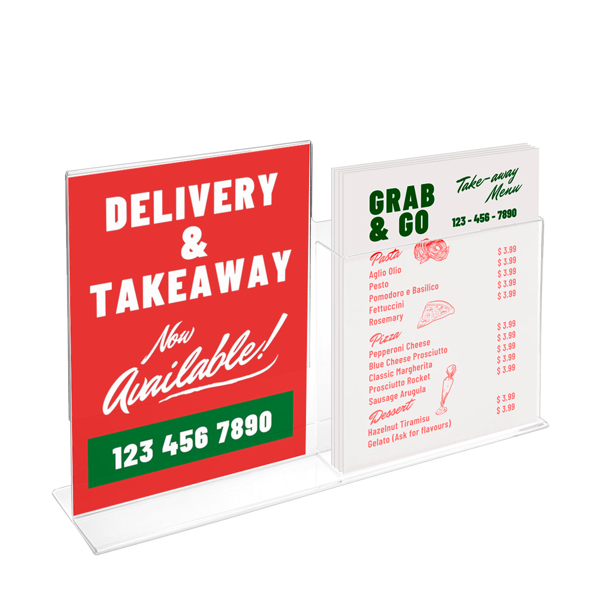 Acrylic pop display brochure & sign holder with pocket | 8.5" x 11"