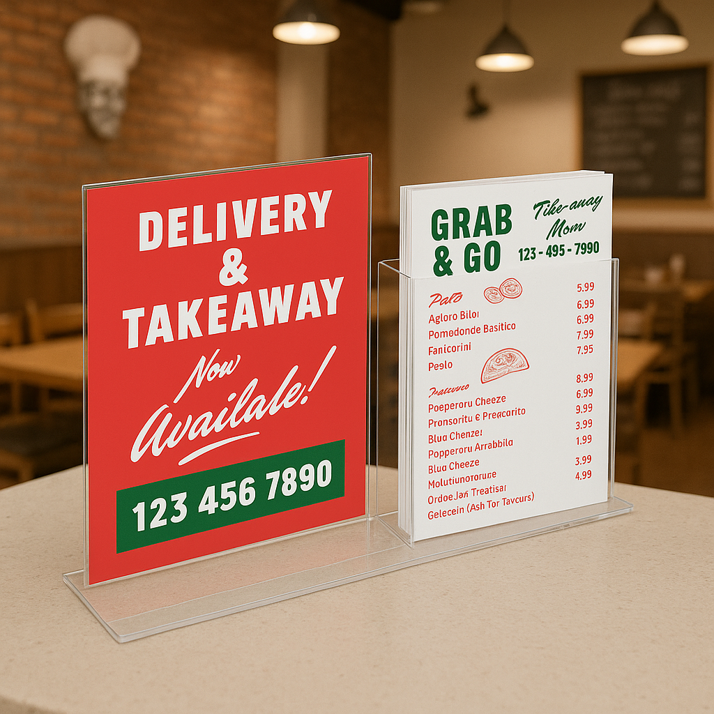 Acrylic pop display brochure & sign holder with pocket | 8.5" x 11"