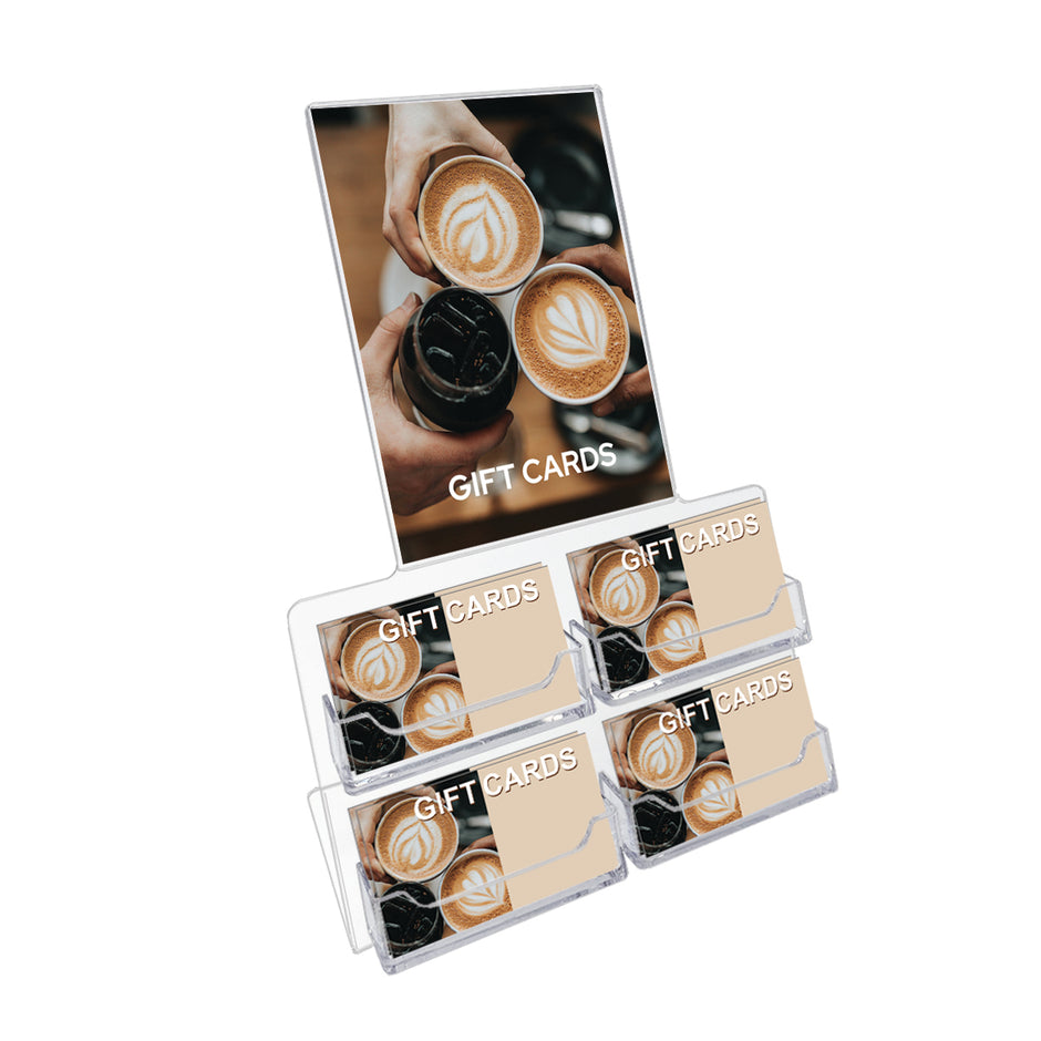 Four-Pocket Acrylic Gift Card Display with Sign Holder