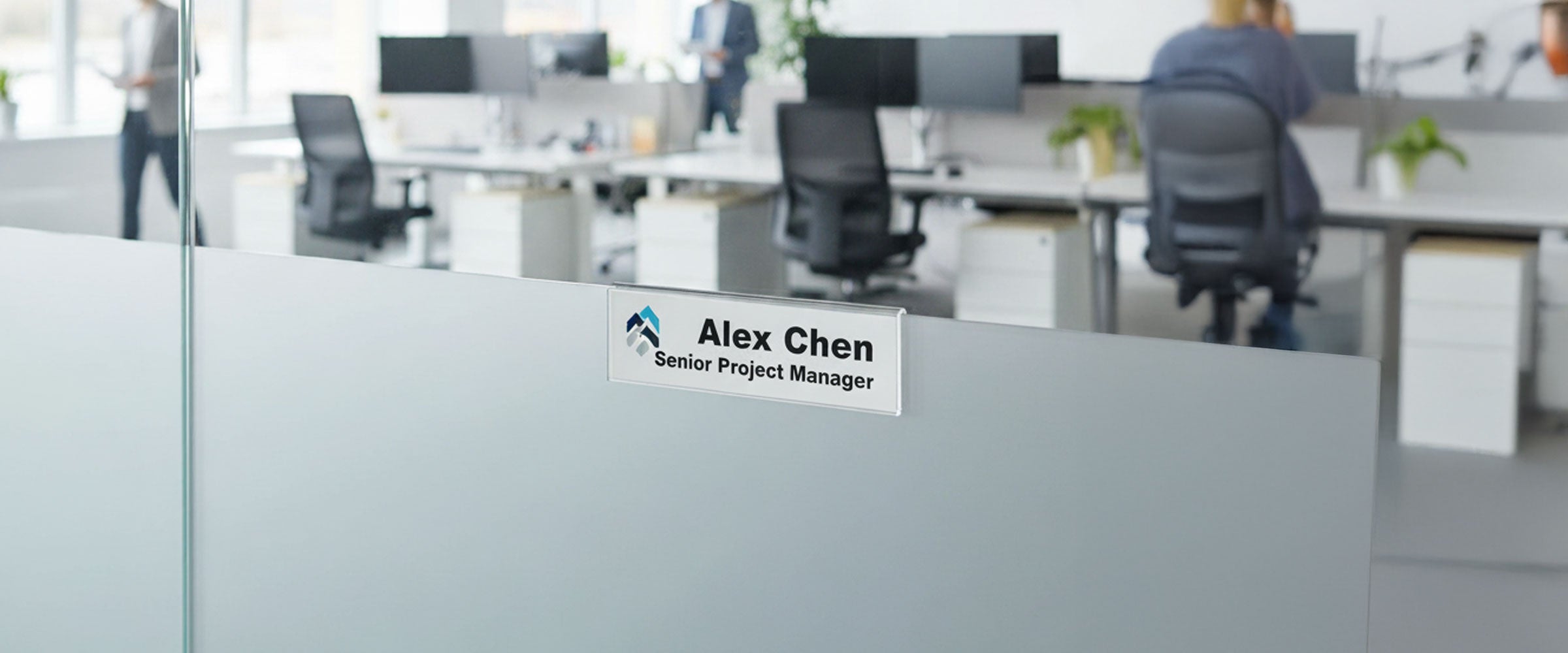 Double-sided glass partition nameplate holder