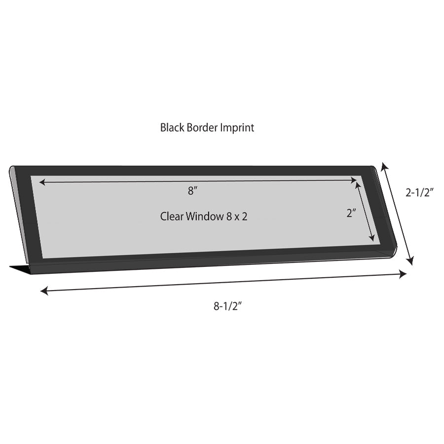Office Desk Nameplate Holders w/ Border - 8-1/2 inch x 2-1/2 inch - Black finish