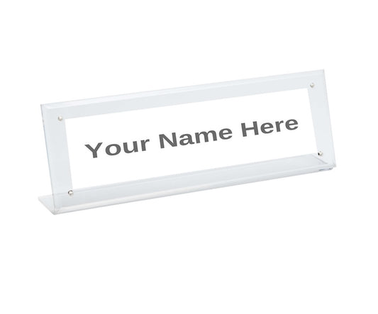 Slant Back Acrylic Nameplate Holder with Magnets - 8-1/2" x 2"