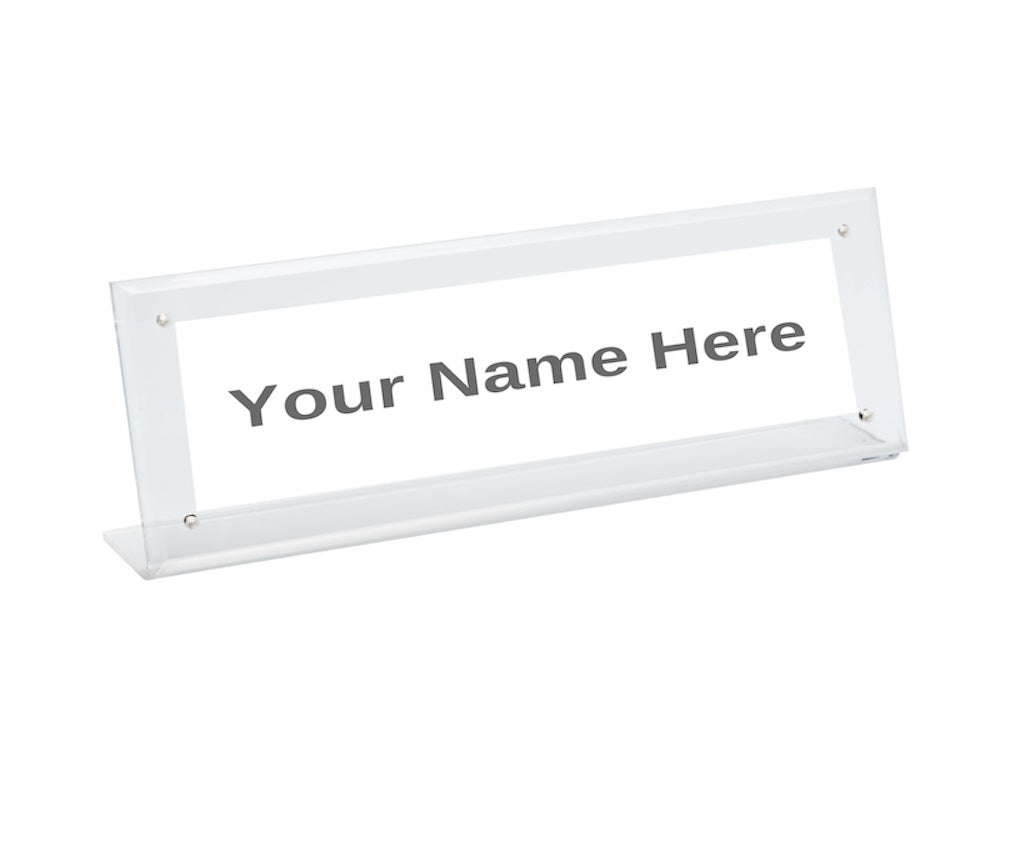 Slant Back Acrylic Nameplate Holder with Magnets - 8-1/2" x 2"