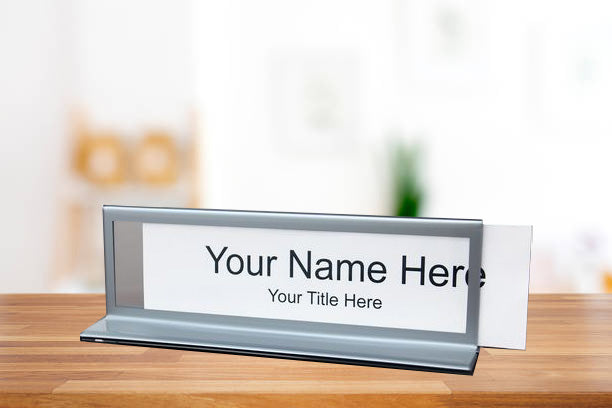 acrylic-office-desk-nameplate-holders-npbrss - 8-1/2 inch x 2-1/2 inch - Silver finish