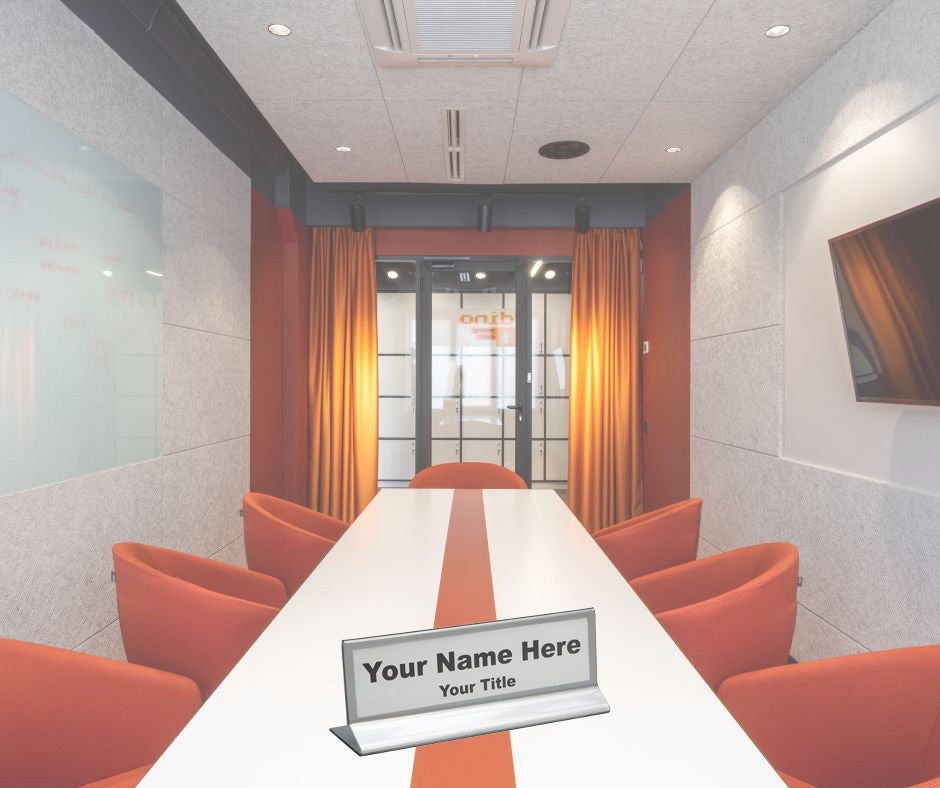 sloped-base-office-desk-nameplate-holders-with-border-npaass - 8-1/2 inch x 2-1/2 inch - Silver finish