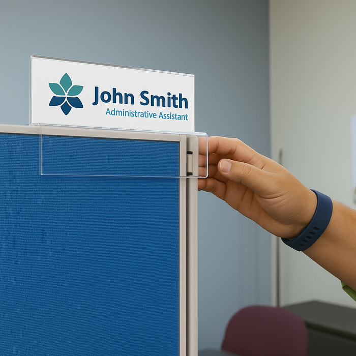 Tiered Acrylic Top-Mount Cubicle Name Plate Holder - 8-1/2 inch x 2 inch - 2" Cubicle finish