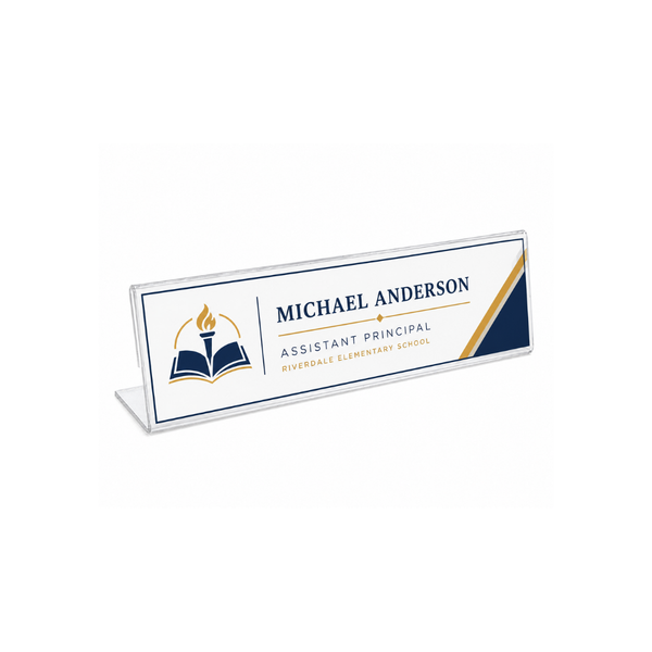 Slant-Back Acrylic Desk Name Plate Holder - Single-Sided