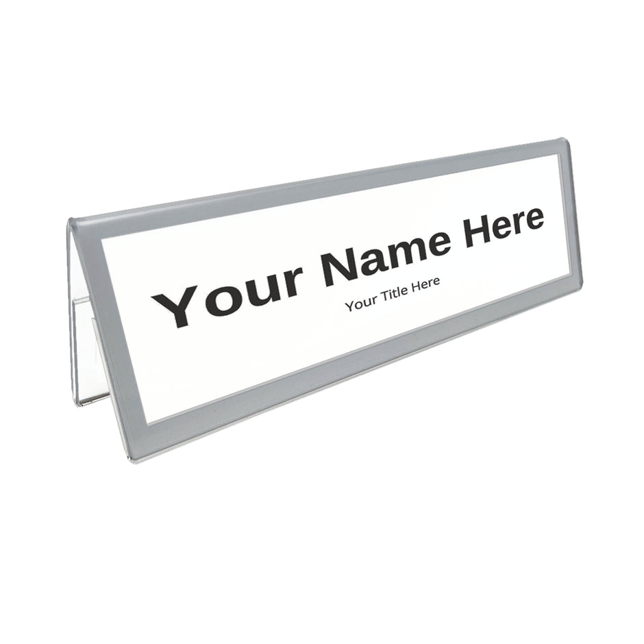 Silver Border Table Tent Name Plate Holder - 8-1/2” x 2-1/2”