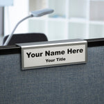 Cubicle Name Plate Holders - Double-Sided w/ Border Silver