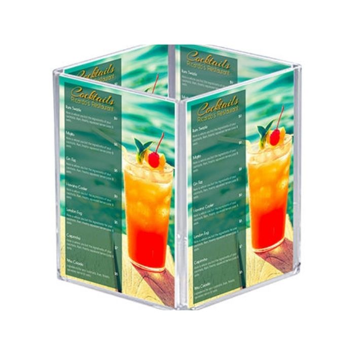 Four-Sided Menu Display Holder With Inserts